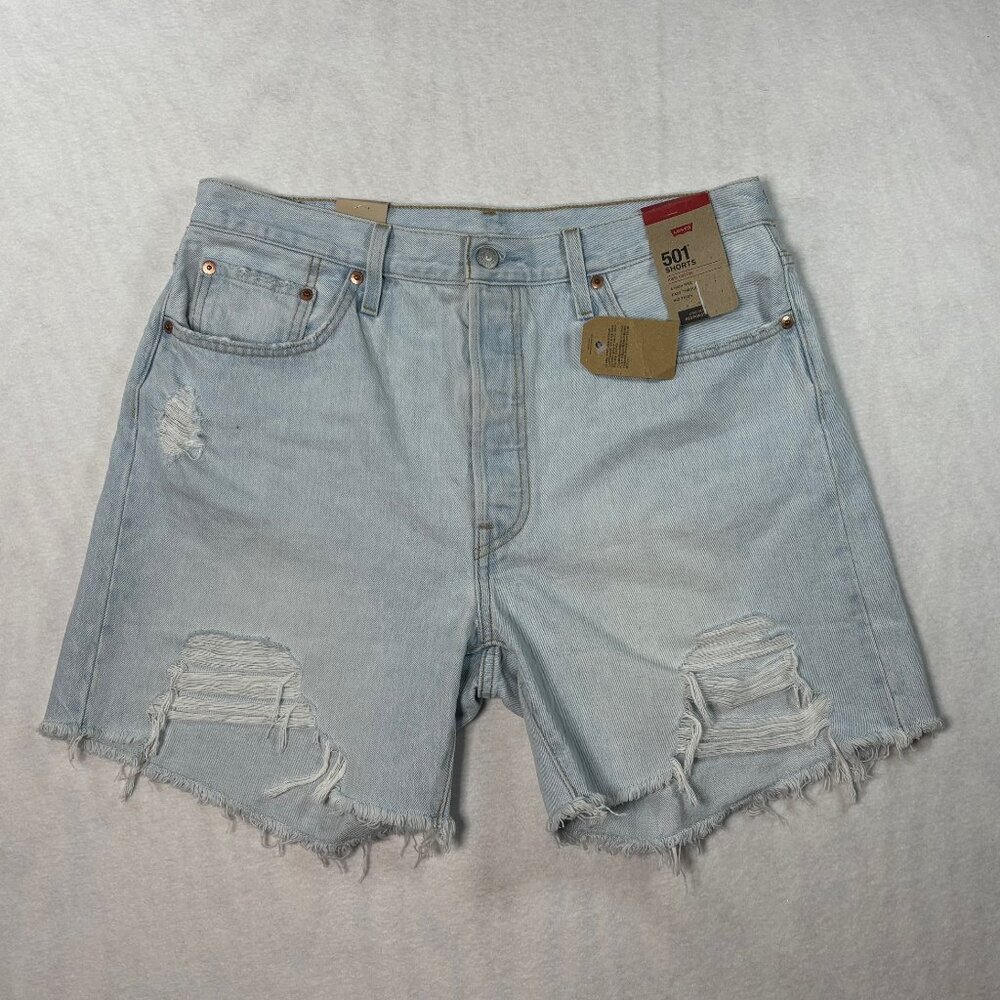 Levi's 501 Button Fly Shorts High Rise Mid Thigh Size 33 Light Wash NWT